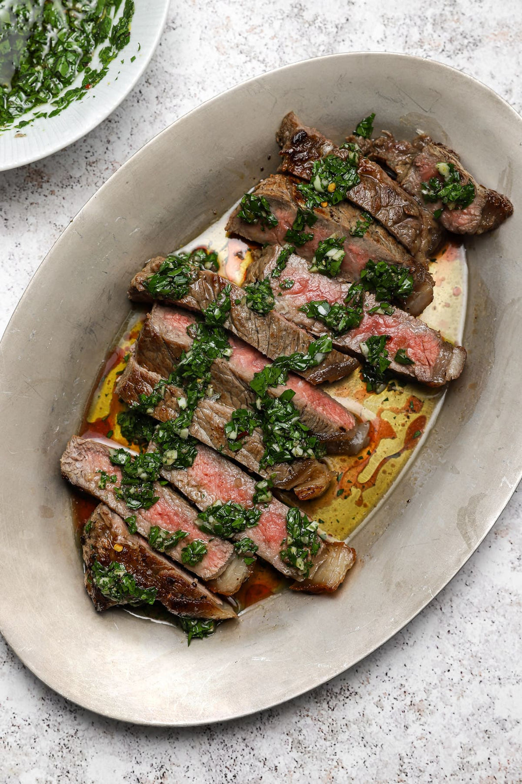 Ginger Soy Marinated Hangar Steak · Scallion Green Sauce - GF (Serves 4-6)