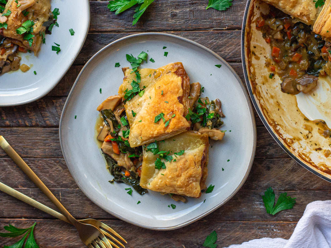 Deconstructed Spring Vegetable Pot Pie  • Woodland Mushrooms, Pearl Onions, Peas, Carrots, Tiny Potatoes, Artichokes ( Serves 4 )