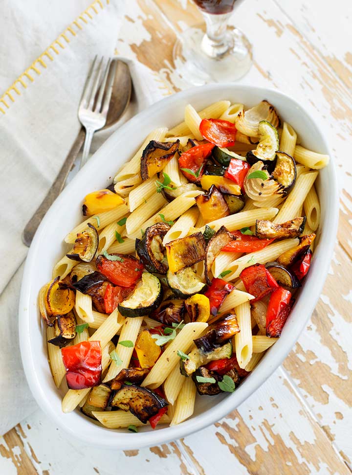 Grilled Mediterranean Vegetable Pasta Salad • Roasted Garlic Vinegarette (serves 12-16) Vegetarian