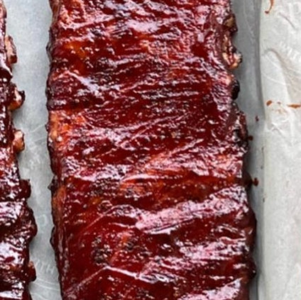 Braised and Grilled Babyback Ribs with Rhubarb Cranberry Barbeque Sauce (2 Racks)