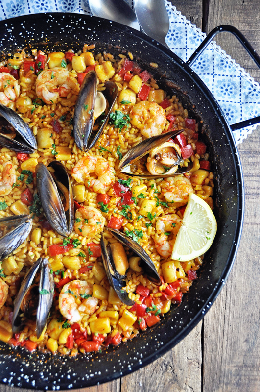 Paella · Mussels, Clams & Shrimp with Chicken & Chorizo (Serves 4-8)